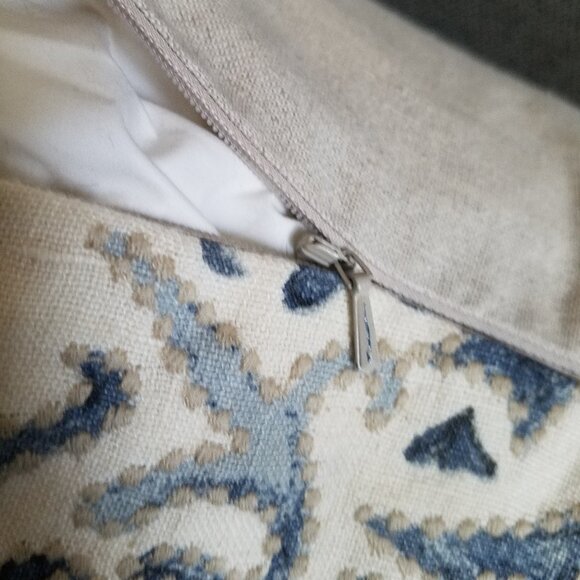 Pottery Barn Reilley Blue/Off White Embroidered Pillow Covers 22" (two) - Picture 4 of 8